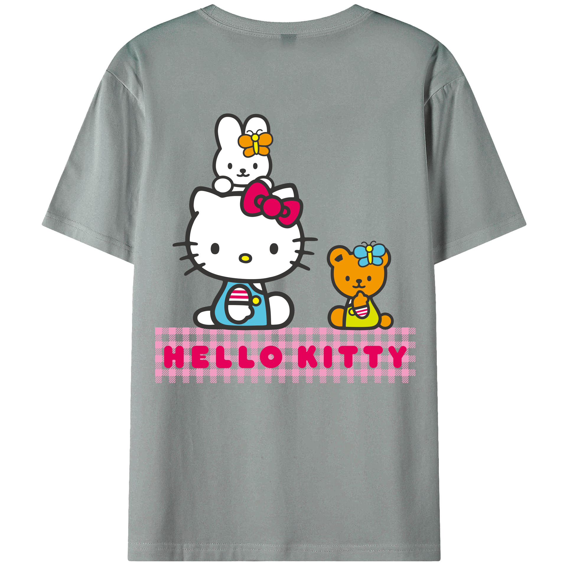 （画像用） Hello Kitty ハローキティ 綿100％ メンズ半袖Tシャツ（バックプリント） 通気性